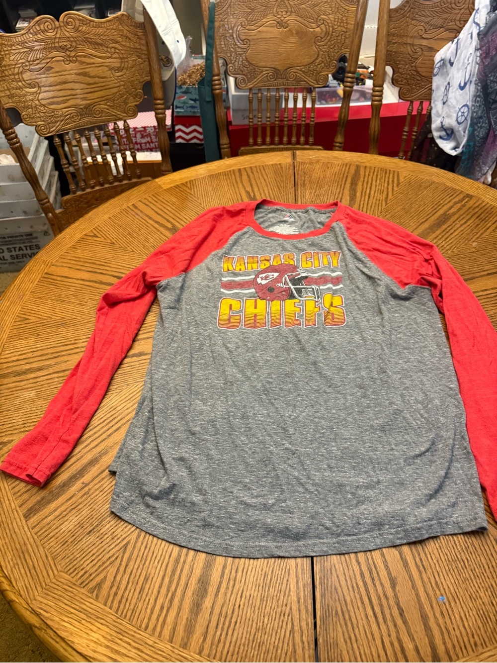 Majestic Kansas City Chiefs Long Sleeve Raglan Tee - Gray & Red